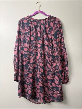 cloth & stone anthropologie floral burgundy sheer sleeve shift dress small
